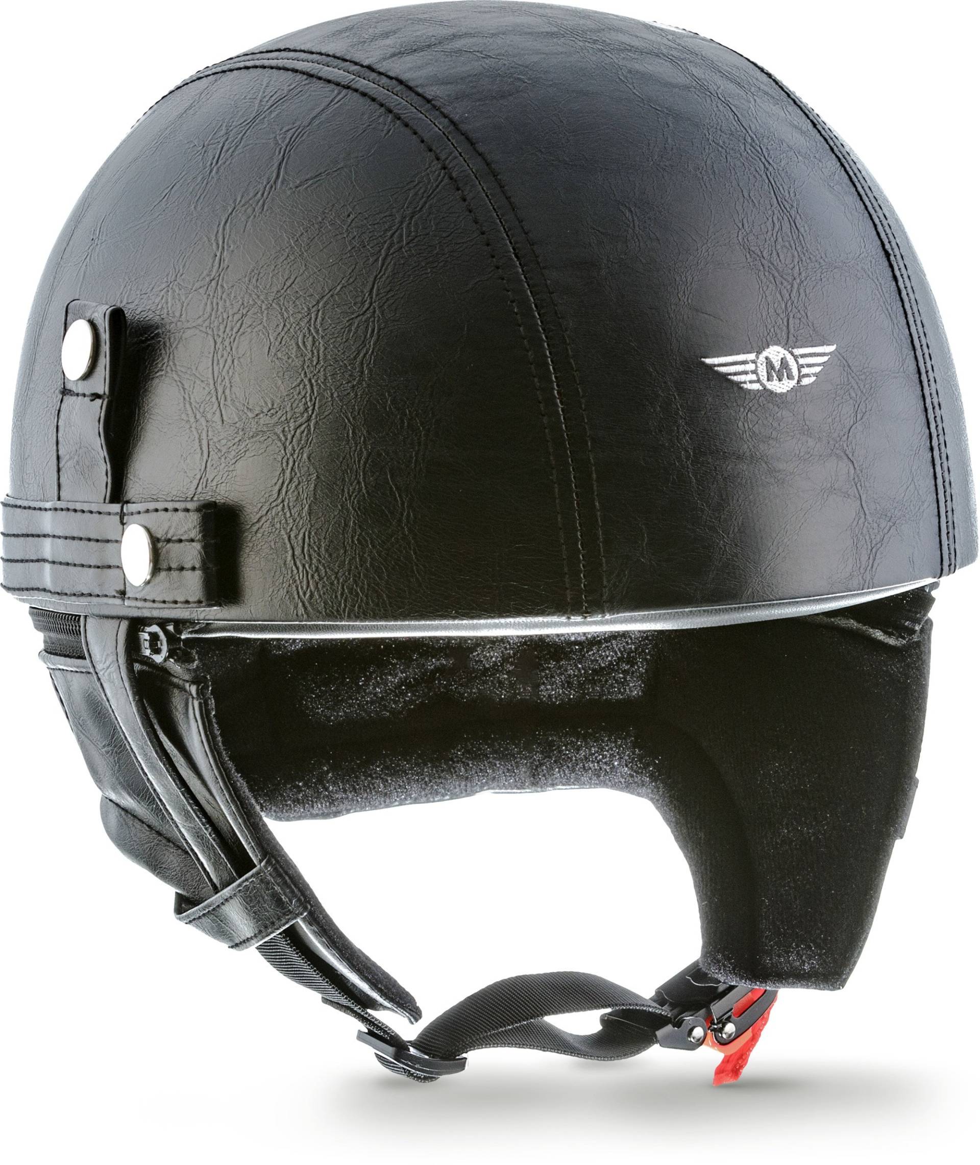 Moto Helmets® D22 „Leather Black“ · Brain-Cap · Halbschale Jet-Helm Motorrad-Helm Bobber · Fiberglas Schnellverschluss SlimShell Tasche S (55-56cm) von Moto Helmets
