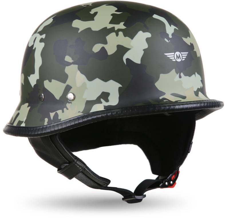 MOTO Helmets® D33 „Army Woods“ · Brain-Cap · Halbschale Jet-Helm Motorrad-Helm Roller-Helm Scooter-Helm Bobber Mofa-Helm Chopper Retro Cruiser Vintage Pilot · Schnellverschluss Tasche L (59-60cm) von Moto Helmets