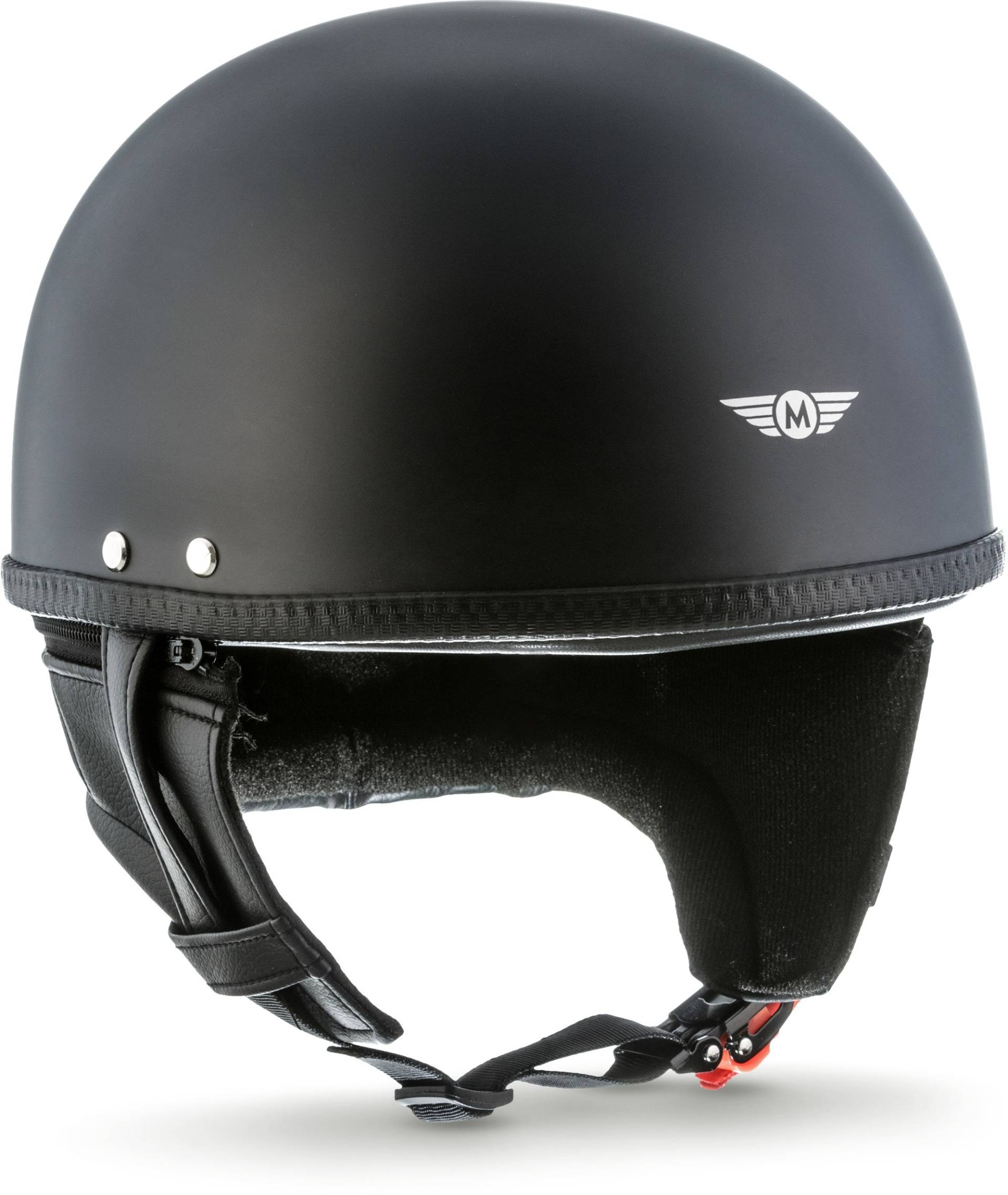 Moto Helmets® D22 „Matt Black“ · Brain-Cap · Halbschale Jet-Helm Motorrad-Helm Roller-Helm · Fiberglas Schnellverschluss SlimShell Tasche M (57-58cm) von Moto Helmets
