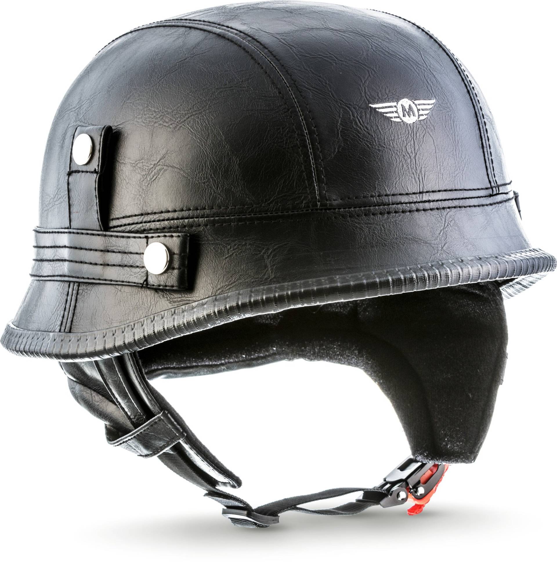 MOTO Helmets® D33 „Leather Black“ · Brain-Cap · Halbschale Jet-Helm Motorrad-Helm Roller-Helm Scooter-Helm Bobber Mofa-Helm Chopper Retro Cruiser Vintage Pilot · Schnellverschluss Tasche M (57-58cm) von Moto Helmets