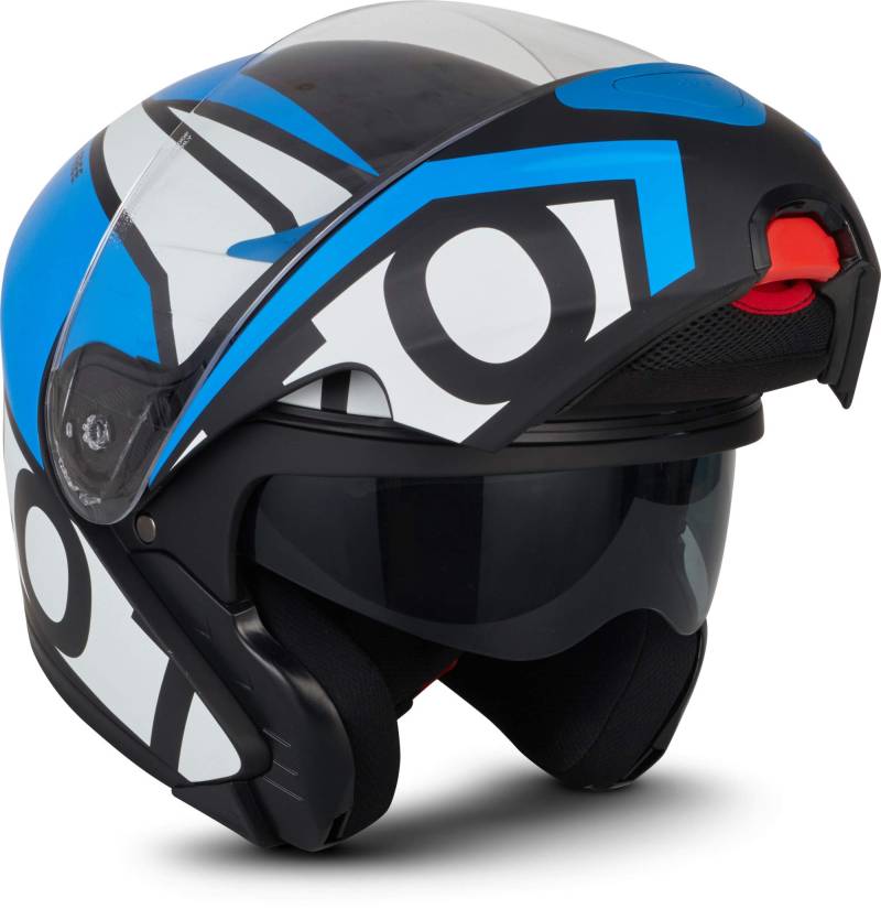 Moto Helmets® F19 „Runner Blue“ · Motorrad-Helm · Klapp-Helm Modular-Helm Flip-up Integral-Helm Motorrad-Helm Roller-Helm Sport · ECE 22.05 Sonnenvisier Schnellverschluss Tasche XS (53-54cm) von Moto Helmets