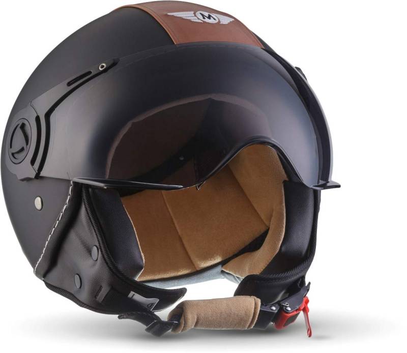 MOTO Helmets® H44 „Vintage Black“ · Jet-Helm · Motorrad-Helm Roller-Helm Scooter-Helm Bobber Mofa-Helm Chopper Retro Cruiser Vintage Pilot Biker · ECE Visier Schnellverschluss Tasche M (57-58cm) von Moto Helmets