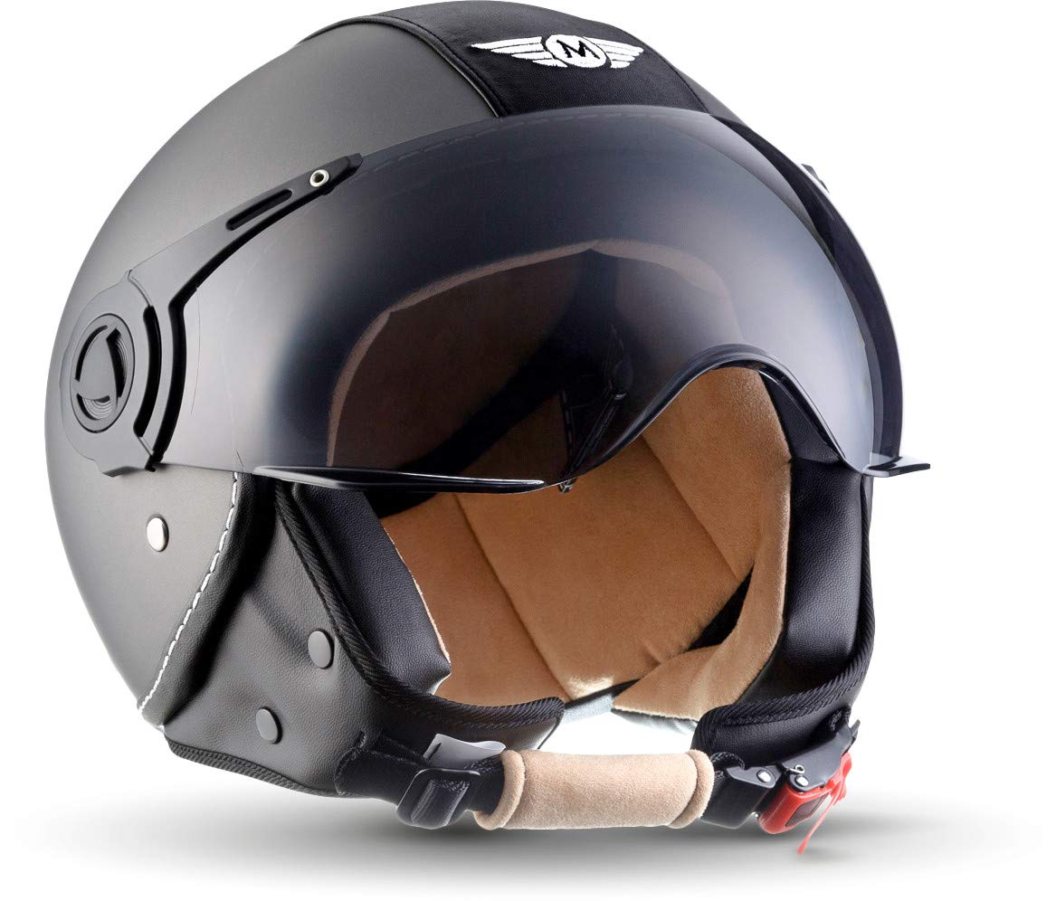 MOTO Helmets® H44 „Vintage Titan“ · Jet-Helm · Motorrad-Helm Roller-Helm Scooter-Helm Bobber Mofa-Helm Chopper Retro Cruiser Vintage Pilot Biker · ECE Visier Schnellverschluss Tasche S (55-56cm) von Moto Helmets