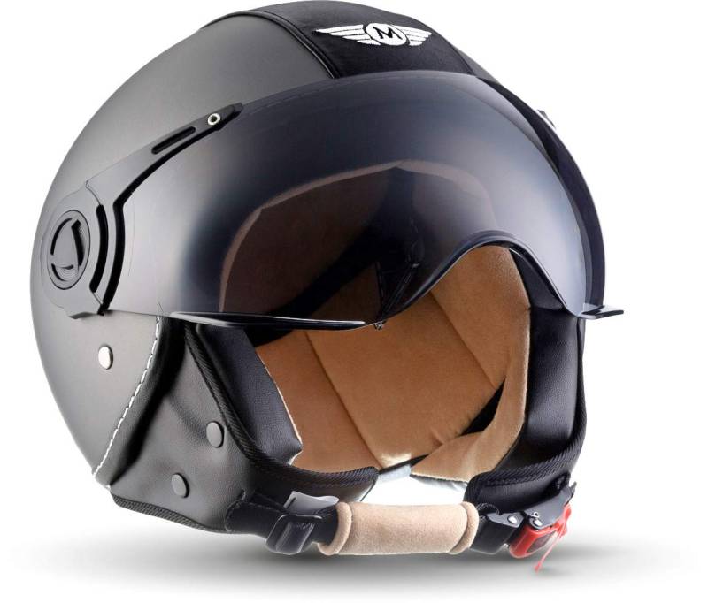Moto Helmets® H44 „Vintage Titan“ · Jet-Helm · Motorrad-Helm Roller-Helm Scooter-Helm Bobber Mofa-Helm Chopper Retro Cruiser Vintage Pilot Biker · ECE Visier Schnellverschluss Tasche S (55-56cm) von Moto Helmets