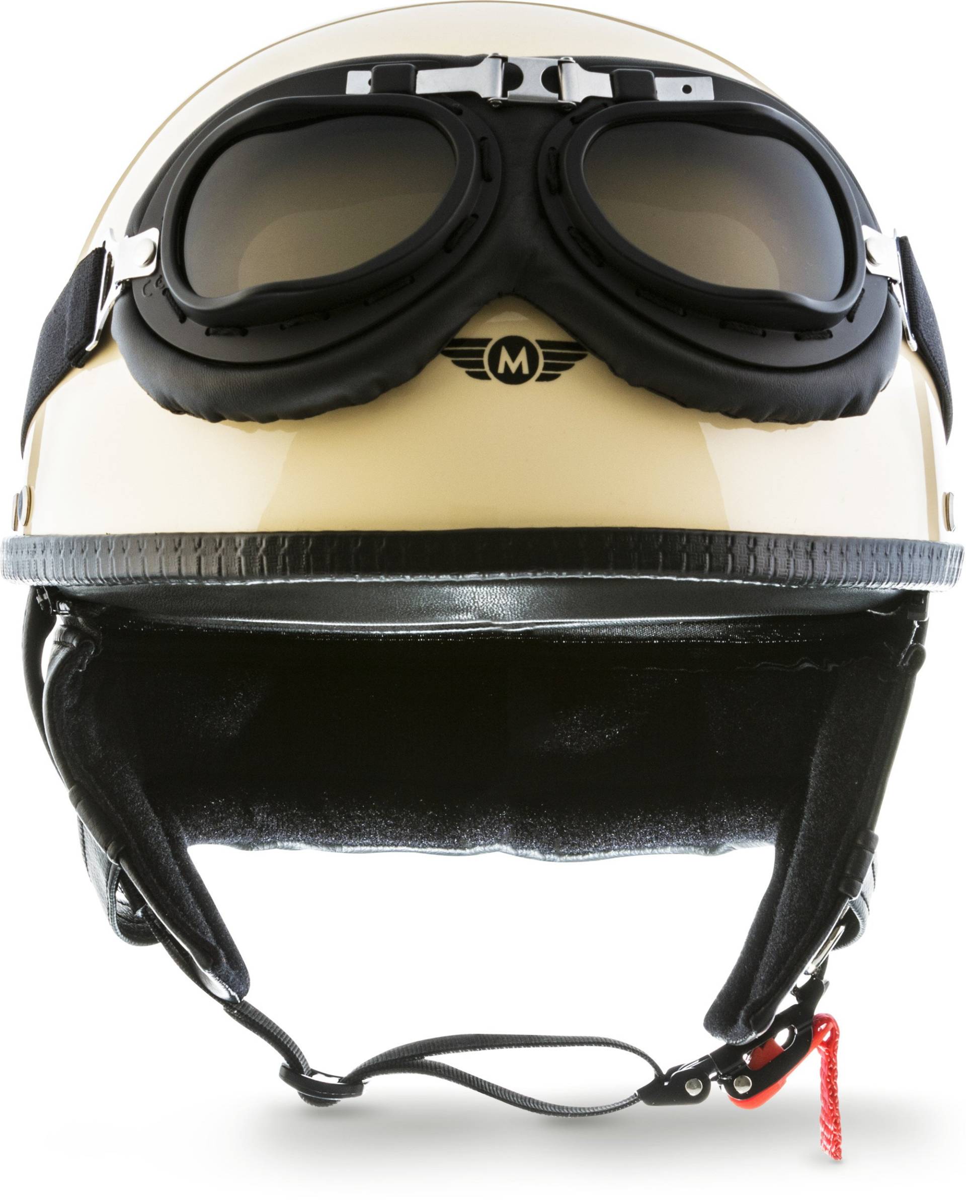 Moto Helmets® D22-Set „Creme“ · Brain-Cap · Halbschale Jet-Helm Motorrad-Helm Roller-Helm Scooter-Helm Bobber Mofa-Helm Chopper Retro Cruiser Vintage Pilot Biker Helmet Brille Visier · M (57-58cm) von Moto Helmets