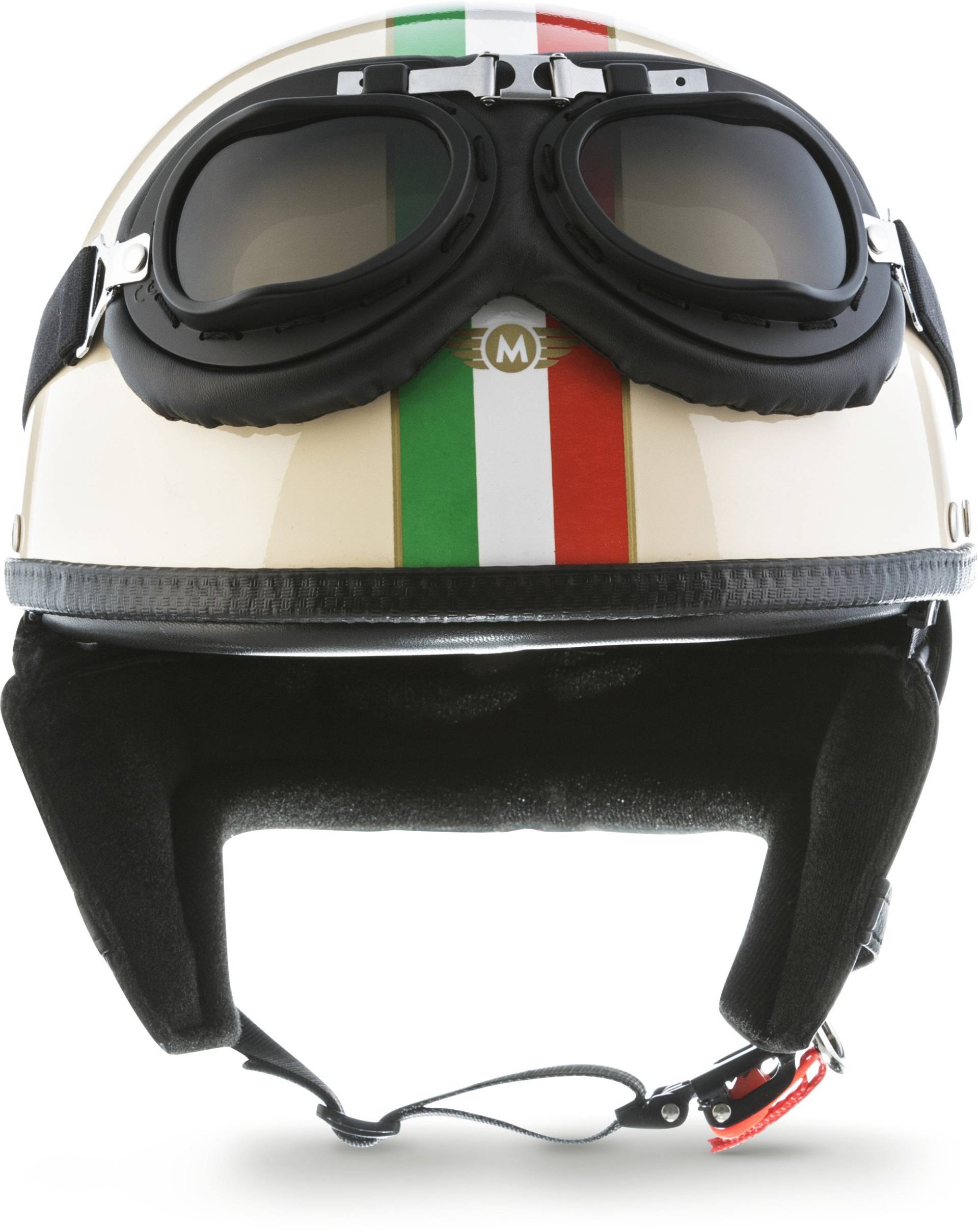 Moto Helmets® D22-Set „Italy“ · Brain-Cap · Halbschale Jet-Helm Motorrad-Helm Roller-Helm Scooter-Helm Bobber Mofa-Helm Chopper Retro Cruiser Vintage Pilot Biker Helmet Brille Visier · L (59-60cm) von Moto Helmets