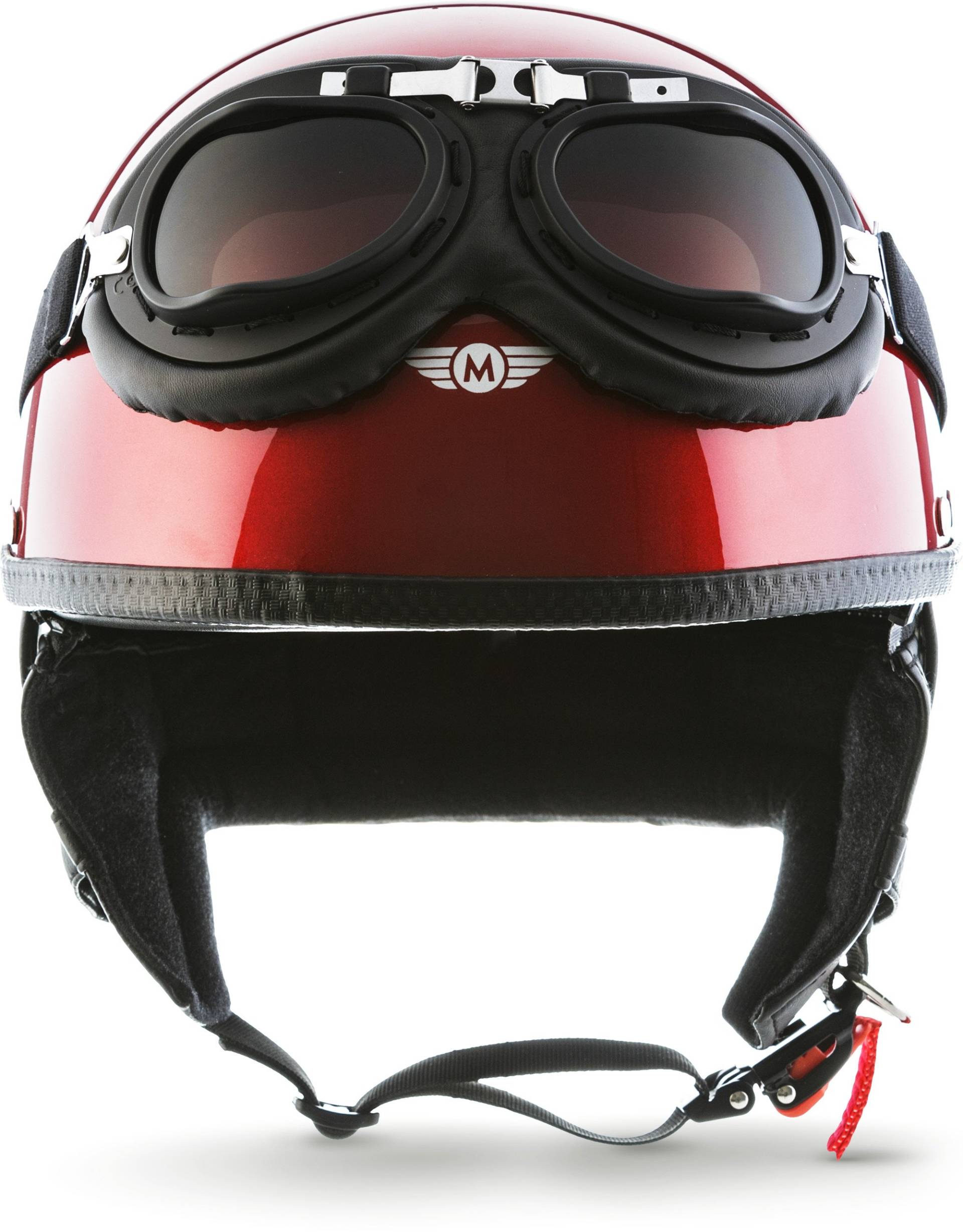 Moto Helmets® D22-Set „Red“ · Brain-Cap · Halbschale Jet-Helm Motorrad-Helm Roller-Helm Scooter-Helm Bobber Mofa-Helm Chopper Retro Cruiser Vintage Pilot Biker Helmet Brille Visier · S (55-56cm) von Moto Helmets