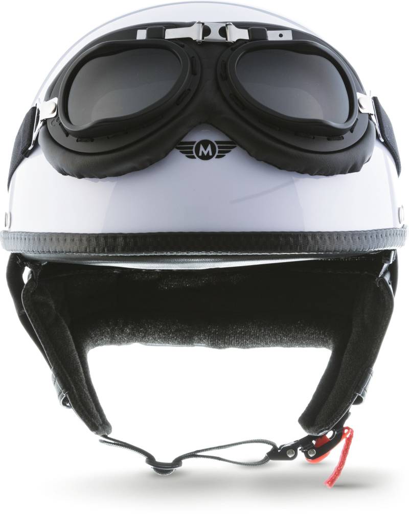 Moto Helmets® D22-Set „White“ · Brain-Cap · Halbschale Jet-Helm Motorrad-Helm Roller-Helm Scooter-Helm Bobber Mofa-Helm Chopper Retro Cruiser Vintage Pilot Biker Helmet Brille Visier · M (57-58cm) von Moto Helmets