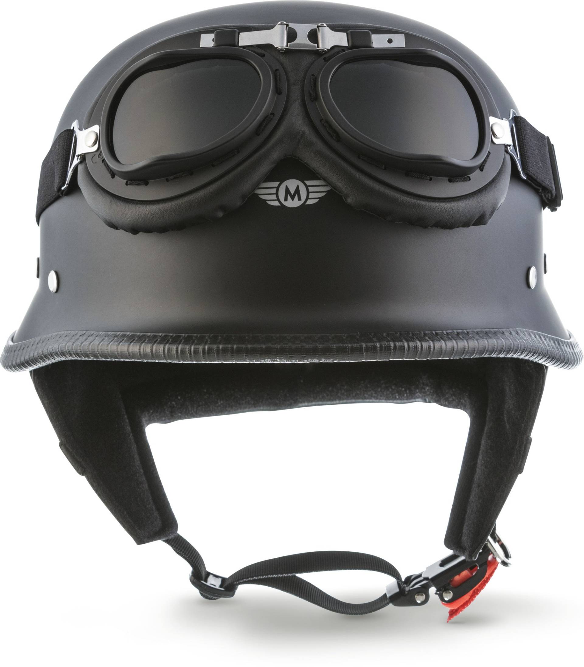 Moto Helmets® D33-Set „Matt Black“ · Brain-Cap · Halbschale Jet-Helm Motorrad-Helm Roller-Helm Scooter-Helm Bobber Mofa-Helm Chopper Retro Cruiser Vintage Pilot Biker Helmet Brille · M (57-58cm) von Moto Helmets