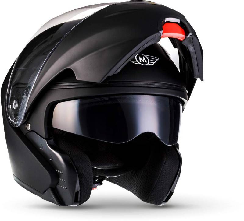 MOTO Helmets® F19 „Matt Black“ · Motorrad-Helm · Klapp-Helm Modular-Helm Flip-up Integral-Helm Motorrad-Helm Roller-Helm Sport · ECE 22.05 Sonnenvisier Schnellverschluss Tasche XS (53-54cm) von Moto Helmets