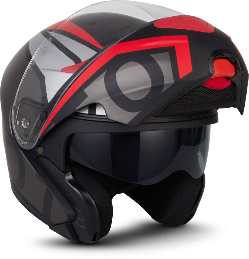 Moto Helmets® F19 „Runner Red“ · Motorrad-Helm · Klapp-Helm Modular-Helm Flip-up Integral-Helm Motorrad-Helm Roller-Helm Cruiser · ECE 22.05 Sonnenvisier Schnellverschluss Tasche S (55-56cm) von Moto Helmets