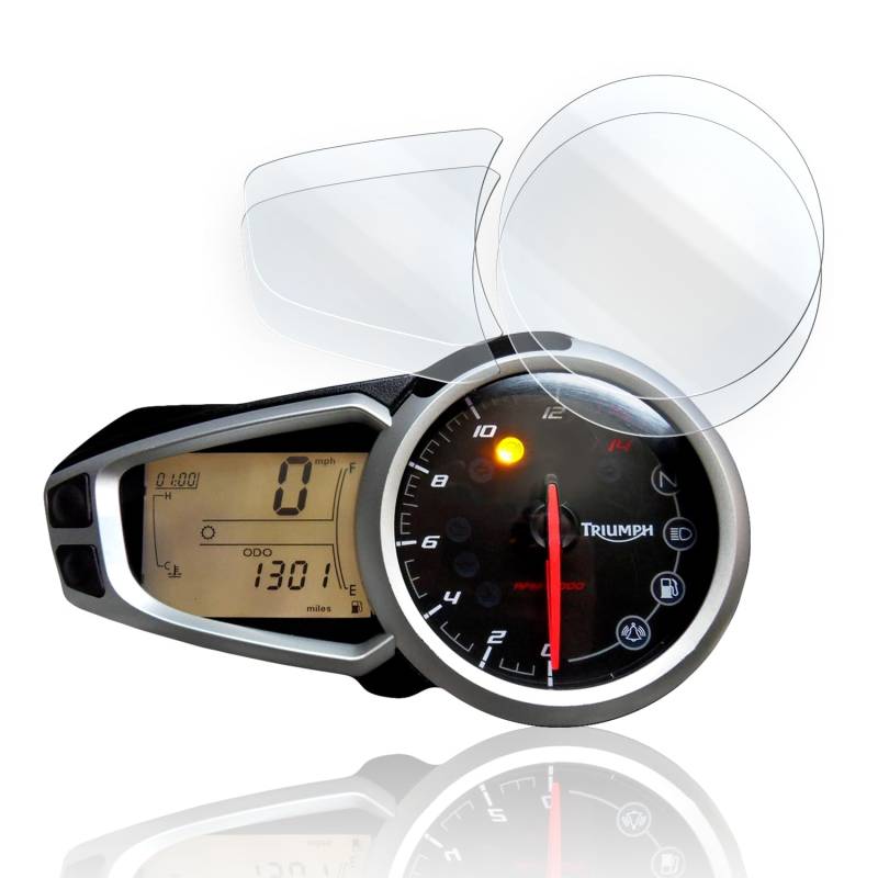 Displayschutz-Folie für Motorrad Tacho-Schutzfolie Made in Germany, Kratschutz geeignet für Triumph Speed Triple 675 2007-2011 2x Klar von Moto Screenies