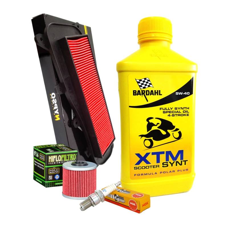 Wartungskit Bardahl XTM 5 W40 Filter Öl Luft Kerze Kymco People GTi 125 von Motocar