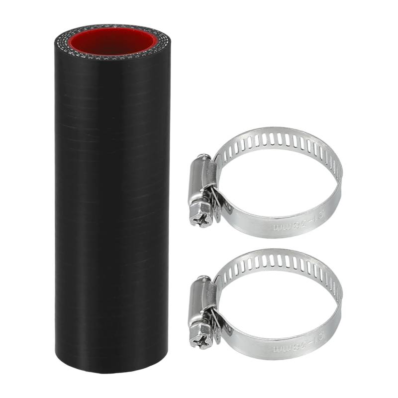 Motoforti 1 Satz 25mm 0,98" ID 100mm 3,94" Länge 0 Grad Schwarz Rote Autosilikon-Schlauch mit Schellen Kühlmittelschlauch Universal von Motoforti