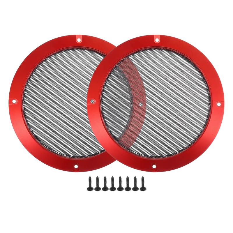 Motoforti 6,5" Lautsprechergrillabdeckung Gitter rund mit Schrauben Rot Schwarz - 2 Stück von Motoforti