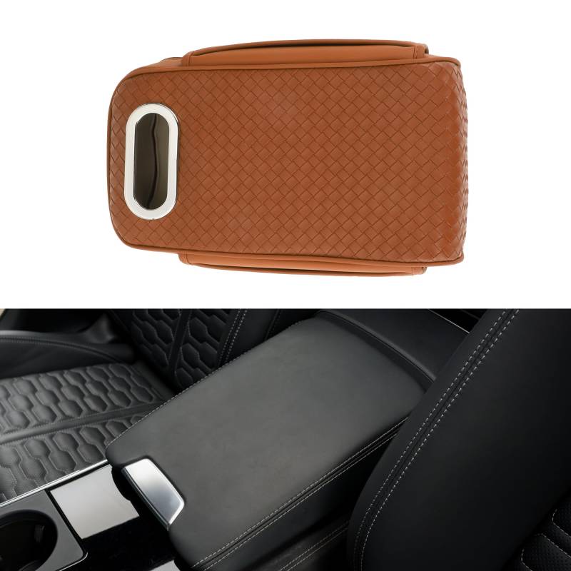 Motoforti Auto Mittelkonsole Abdeckung Mittelkonsole Kissen mit Taschentuchbox und Aufbewahrungstasche 12,99"x6,69"x3,15" Braun Nappaleder von Motoforti