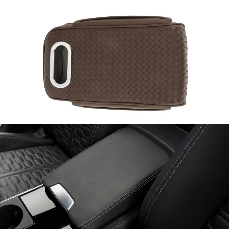 Motoforti Auto Mittelkonsole Abdeckung Mittelkonsole Kissen mit Taschentuchbox und Aufbewahrungstasche 12.99"x6.69"x3.15" Dunkelbraunes Nappaleder von Motoforti