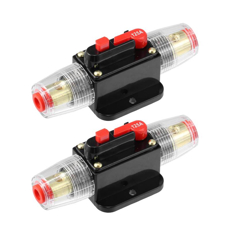 Motoforti Universaler DC 12V-24V Sicherungshalter 125A Inline-Schutzschalter Rücksetzbare Sicherungshalterung für Auto Marine Audio Stereo System, Legierung, Schwarz, 2 Stück von Motoforti