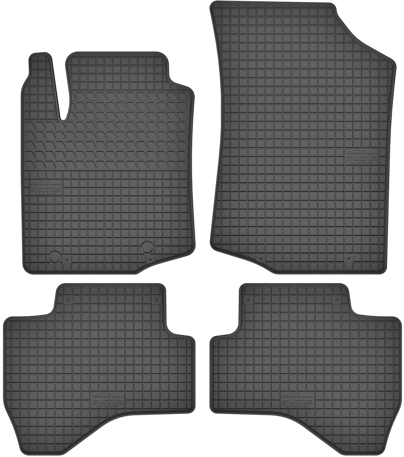 Gummimatten Gummi Fußmatten Satz für Citroen C1 II/Peugeot 108 / Toyota Aygo II (ab 2014) - Passgenau von Motohobby