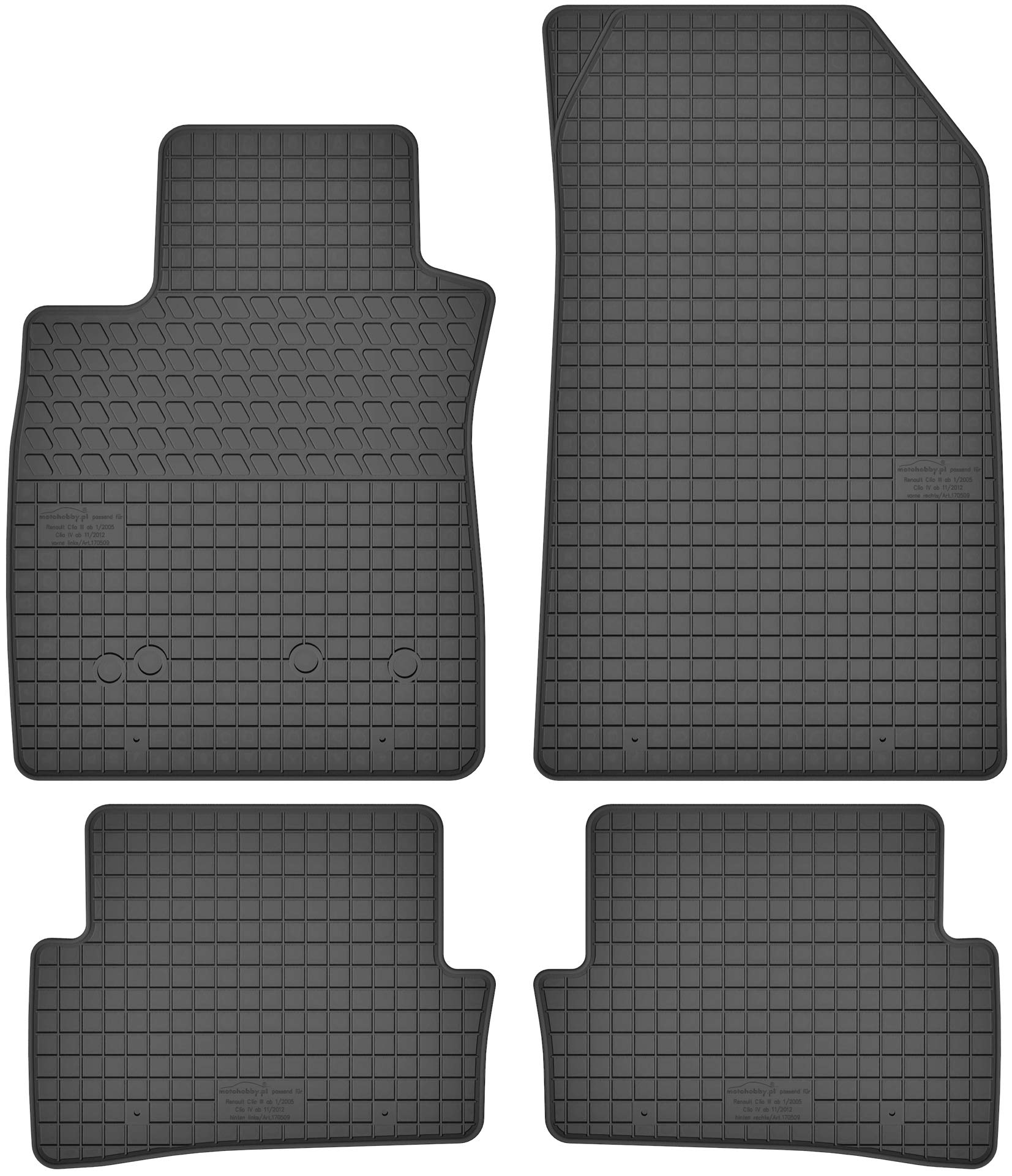 Gummimatten Gummi Fußmatten Satz für Renault Clio III (2005-2012) / Clio IV (ab 2012) - Passgenau von Motohobby