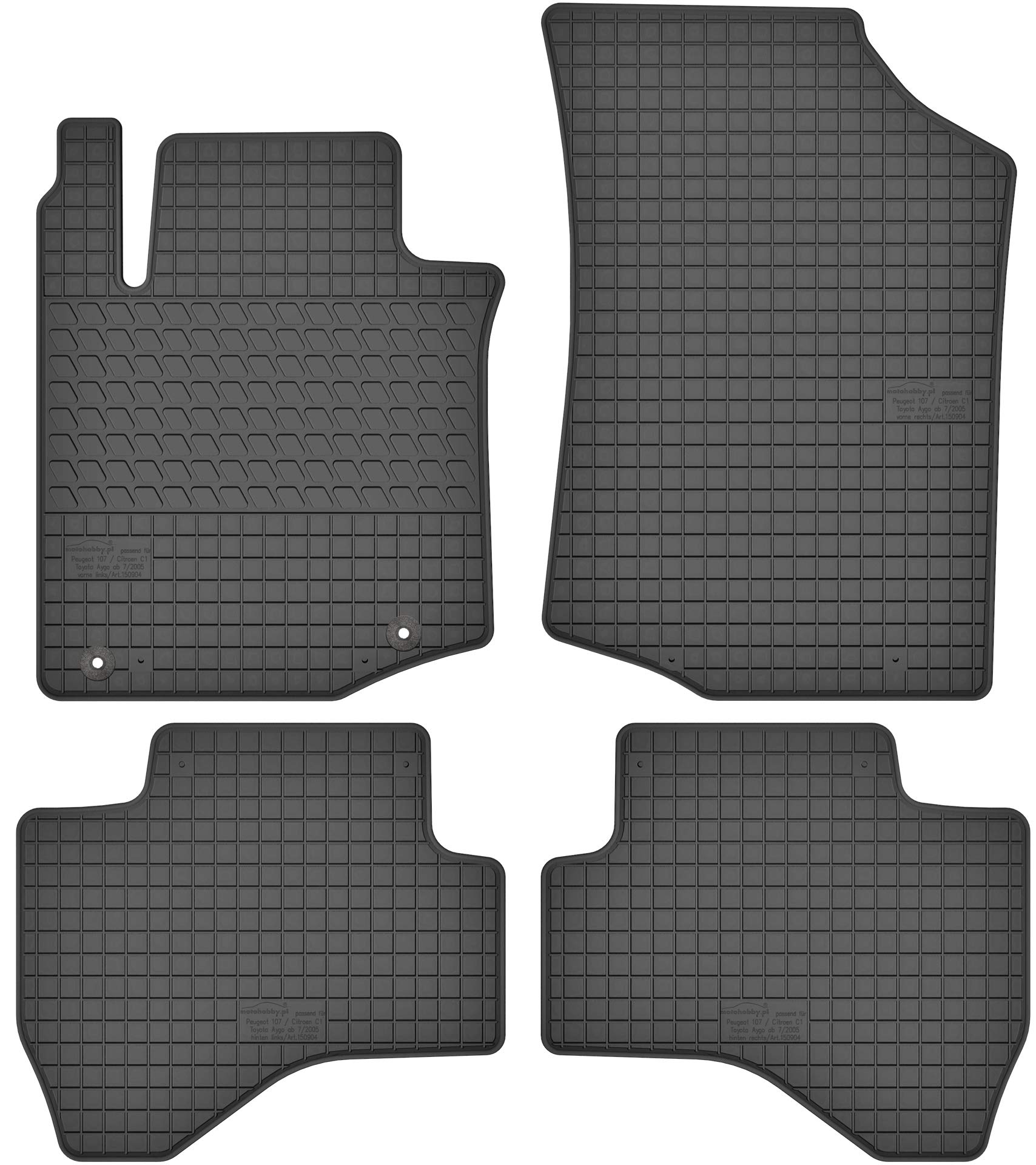 Motohobby Gummimatten Gummi Fußmatten Satz für Toyota Aygo I/Citroen C1 I/Peugeot 107 (2005-2014) - Passgenau von Motohobby