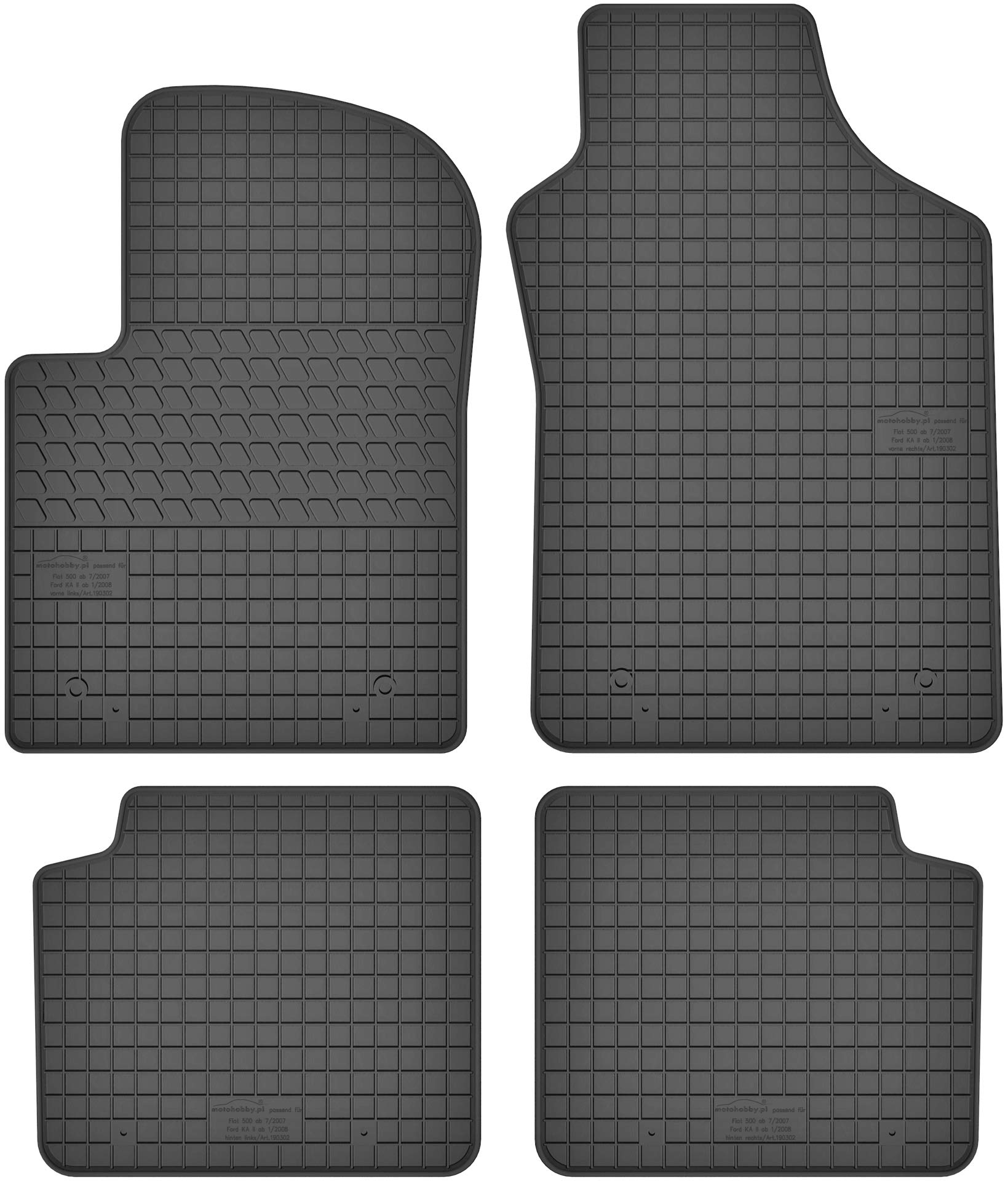 Gummimatten Gummi Fußmatten Satz für FIAT 500/595 / 695 (ab 2007) / Ford KA II (2008-2016)- Passgenau von Motohobby