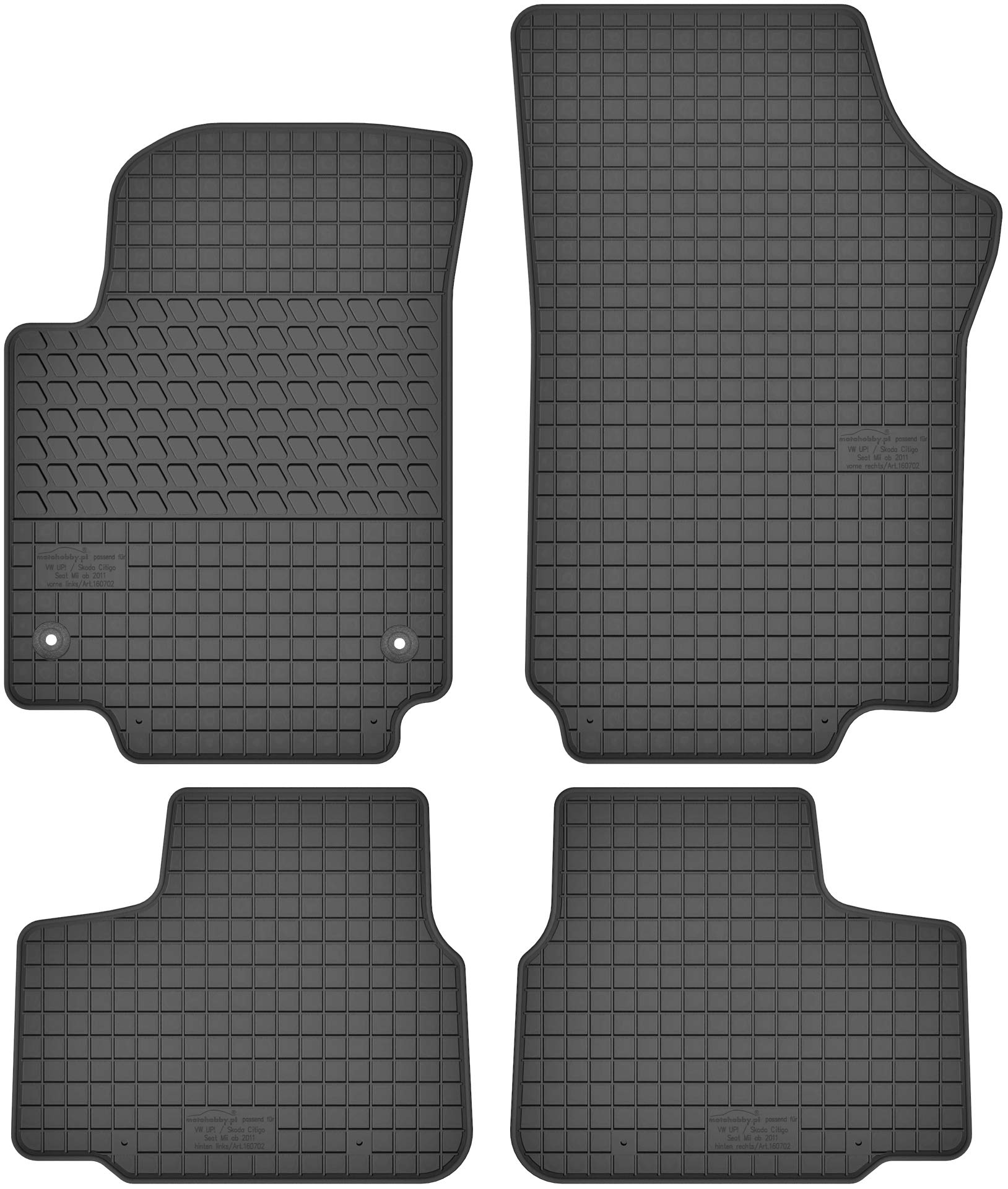 Gummimatten Gummi Fußmatten Satz für Skoda Citigo/Seat MII/VW Volkswagen UP! (ab 2011) - Passgenau von Motohobby