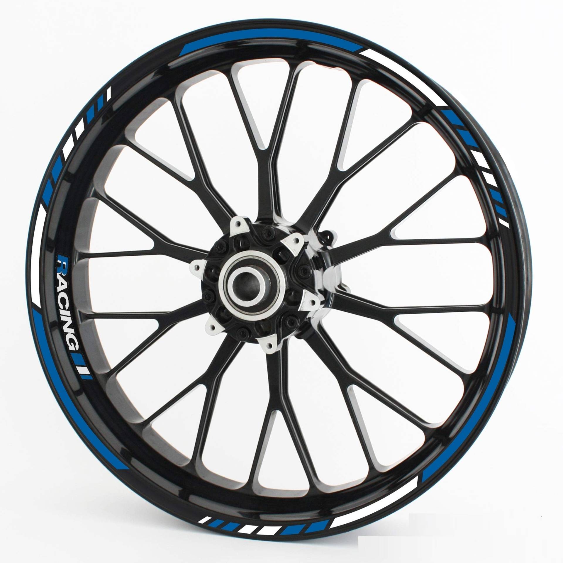 Felgenrandaufkleber RS - Komplettset für 15" 16" 17" 18" 19" - Farbe & Design wählbar - Blau, Design 1 von Motoking