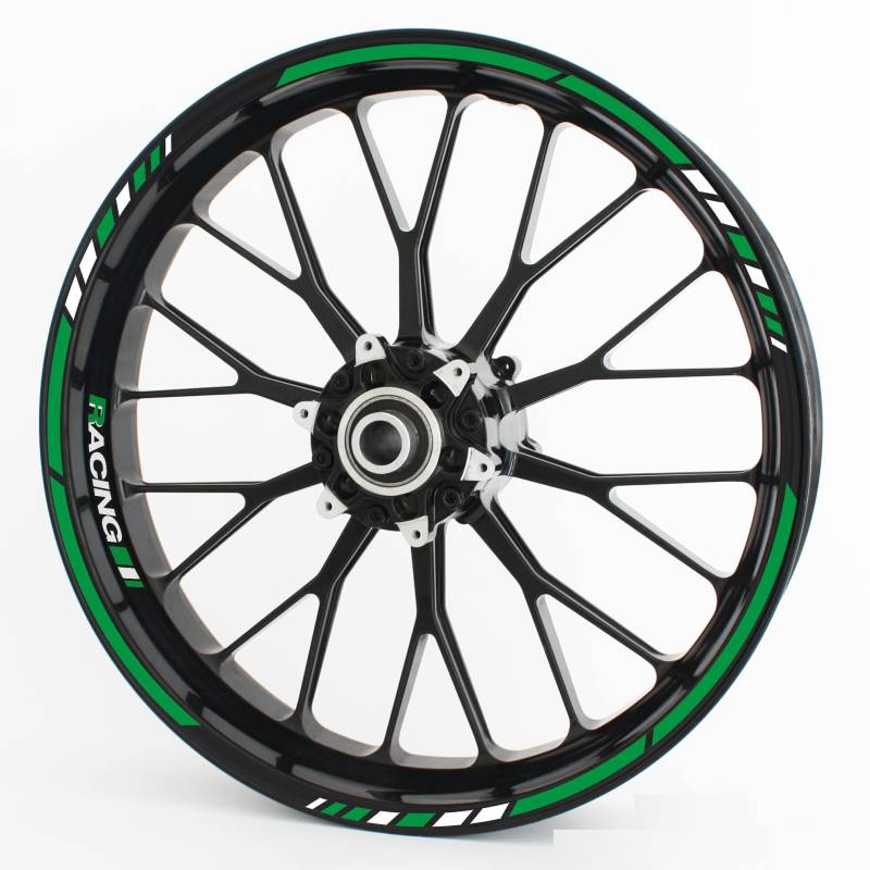 Felgenrandaufkleber RS - Komplettset für 15" 16" 17" 18" 19" - Farbe & Design wählbar - Grün, Design 3 von Motoking