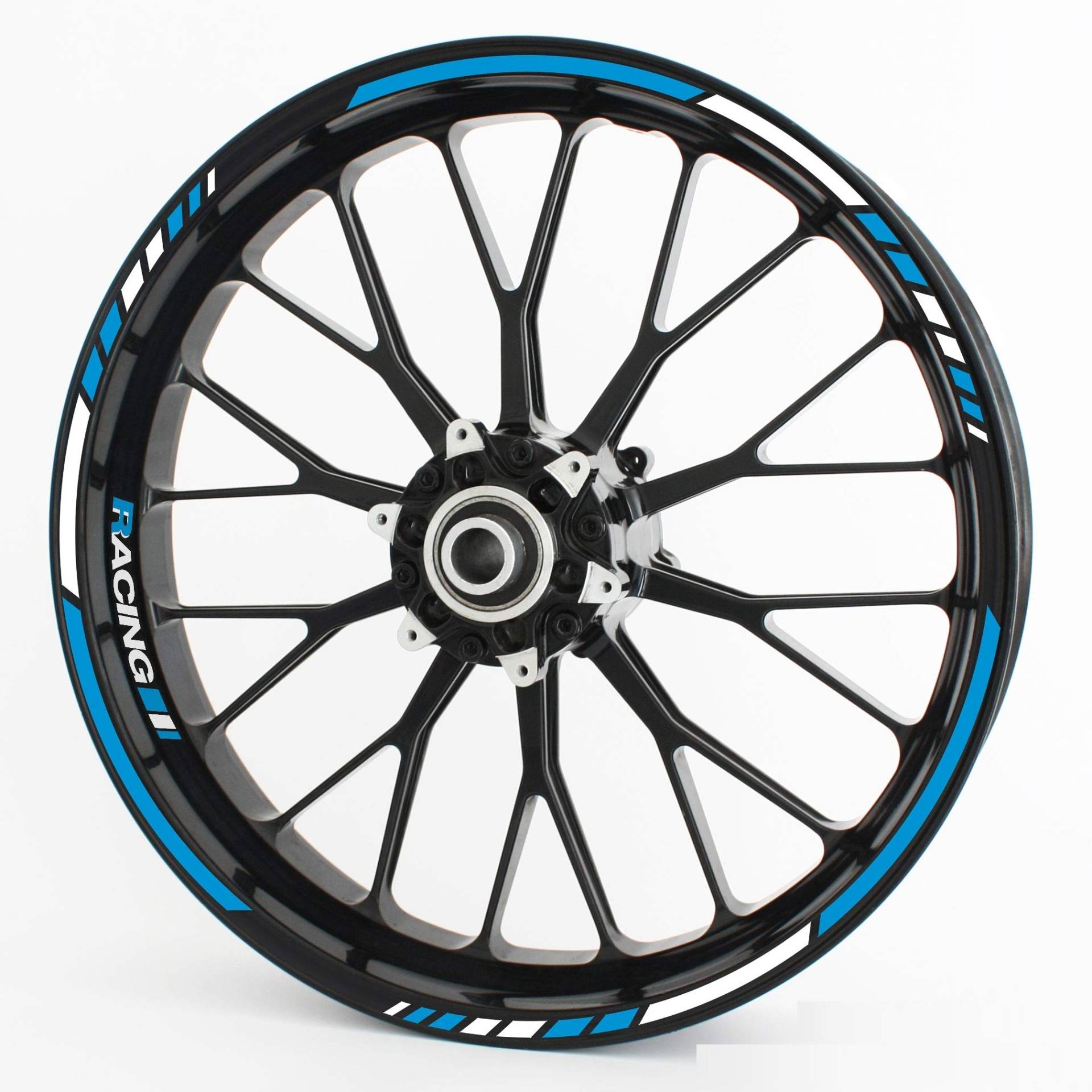 Felgenrandaufkleber RS - Komplettset für 15" 16" 17" 18" 19" - Farbe & Design wählbar - Hellblau, Design 1 von Motoking