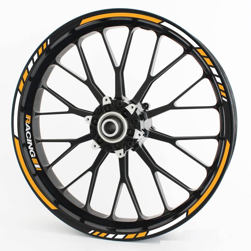 Felgenrandaufkleber RS - Komplettset für 15" 16" 17" 18" 19" - Farbe & Design wählbar - Orange, Design 1 von Motoking