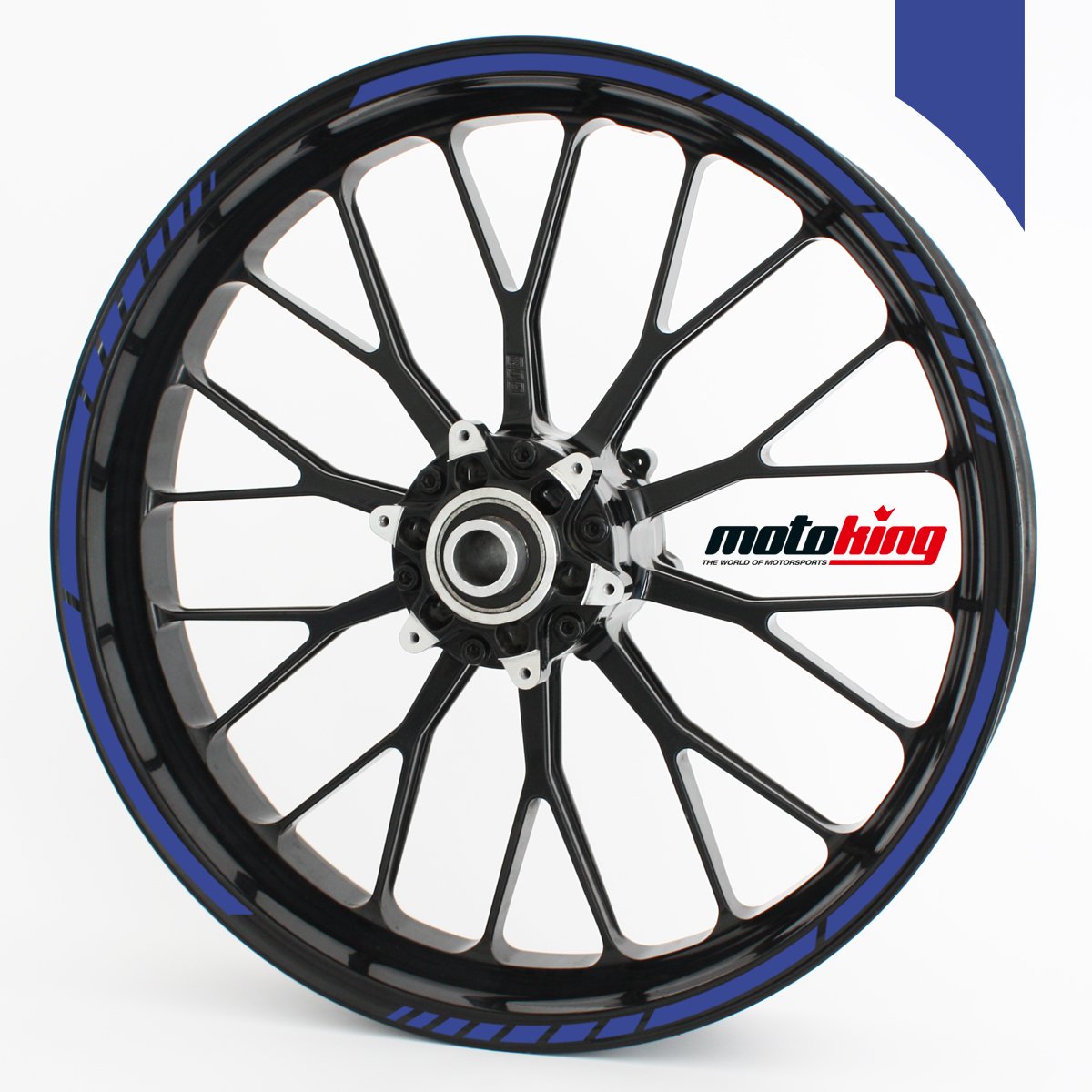 Felgenrandaufkleber im GP Design - Vorgekrümmt für 20" bis 24" - Felgenaufkleber - Für Motorrad, Auto & mehr - Farbe: Blau Matt von Motoking