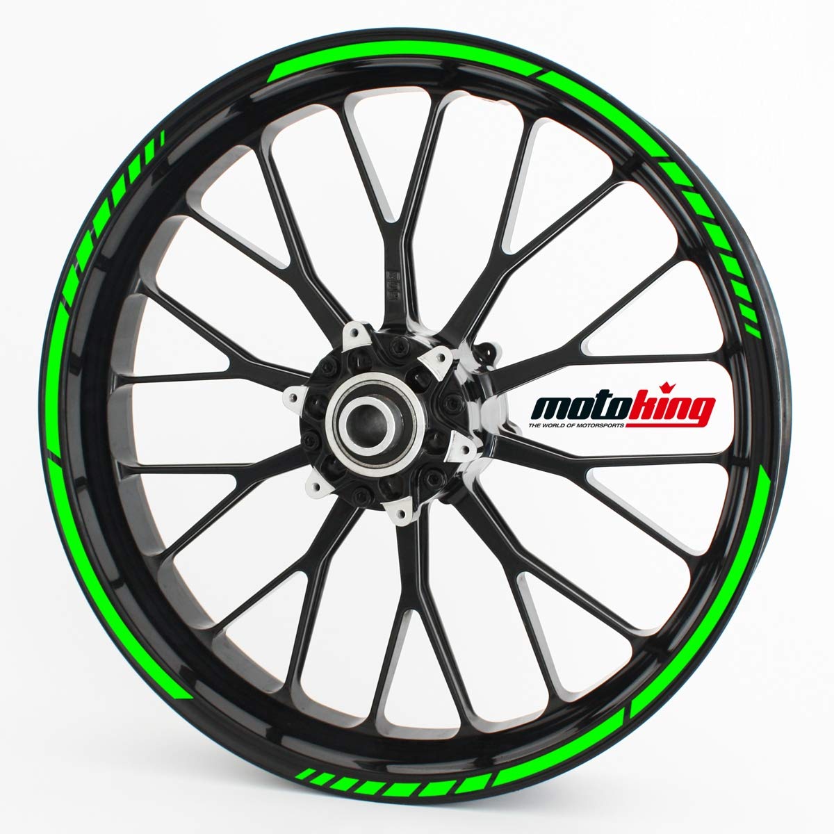 Felgenrandaufkleber im GP Design - Vorgekrümmt für 20" bis 24" - Felgenaufkleber - Für Motorrad, Auto & mehr - Farbe: Grün Neon von Motoking