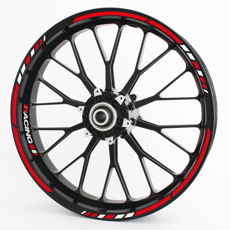 Felgenrandaufkleber im RS Design - Vorgekrümmt für 20" bis 24" - Felgenaufkleber - Für Motorrad, Auto & mehr - Farbe: Rot Design 3 von Motoking