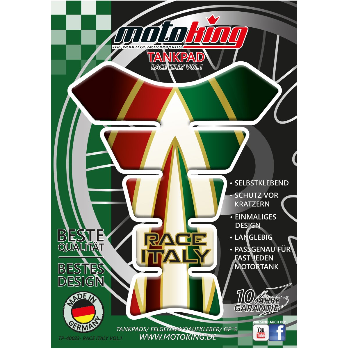 Motoking Tankpad „Race Italy 1“ Tankaufkleber, Tankschutz, Lackschutz, 3D Aufkleber Pad für Motorrad Tank von Motoking