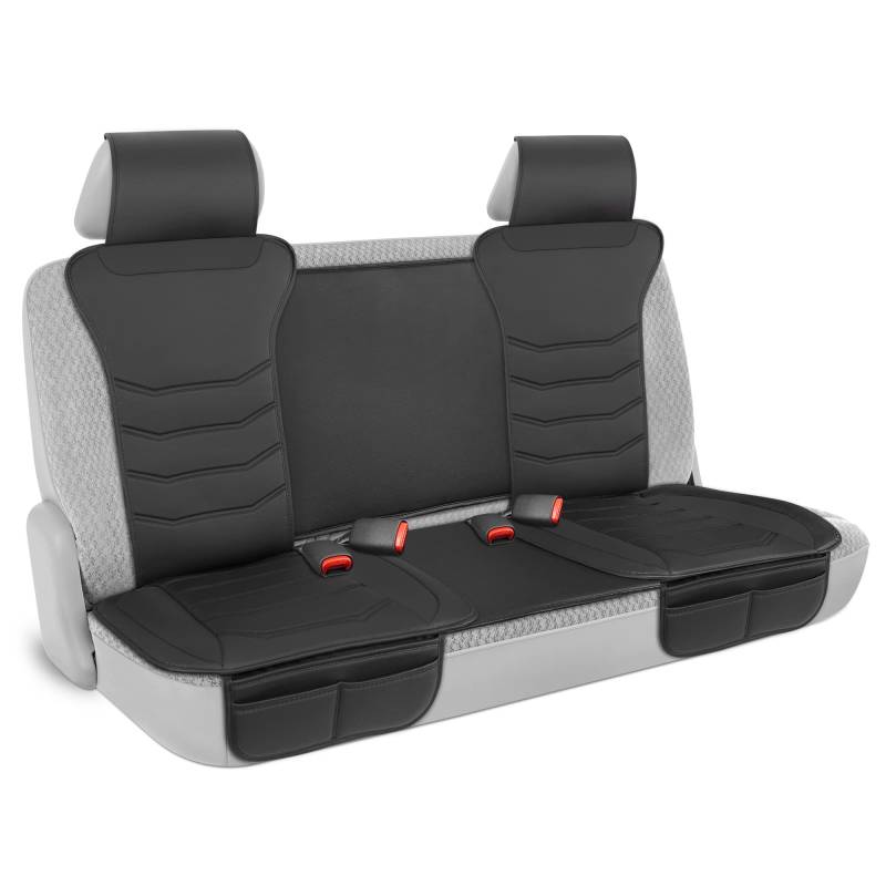 Motor Trend LuxeFit Schwarz Kunstleder Rückbank - Premium Automotive Rücksitzbezug für Autos Gepolstertes Kissen mit Taschen Verstellbarer Innenraum Autositzschoner von Motor Trend
