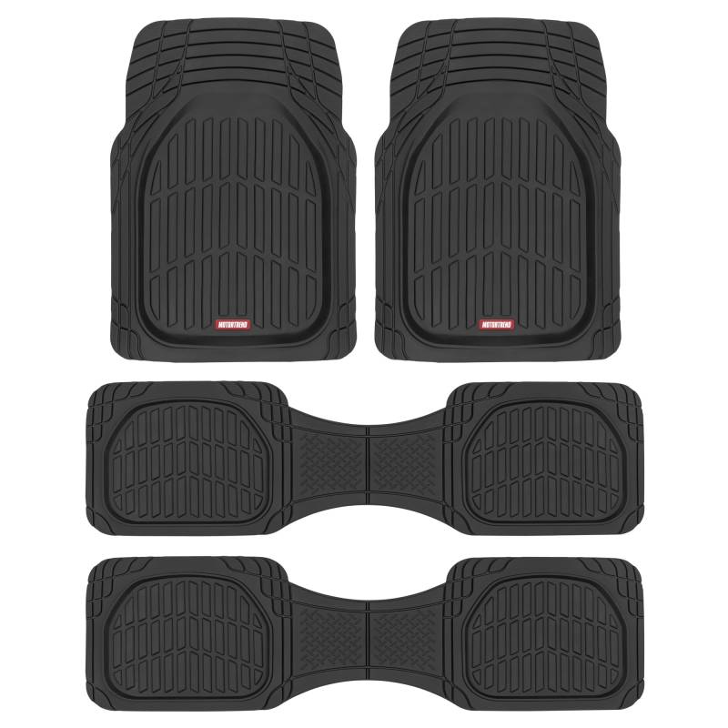 Motor Trend Original FlexTough Schwarz Gummi Auto-Fußmatten für 3-reihige Fahrzeuge - Deep Dish Allwetter Automobil Fußmatten Heavy Duty Trim to Fit Design Geruchlose Bodenmatten für Auto LKW Van SUV von Motor Trend