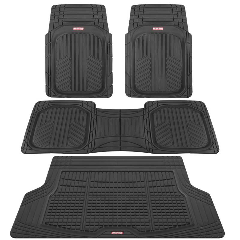 Motor Trend Premium FlexTough Plus All-Protection DeepDish Fußmatten vorne und hinten mit Kofferraum-Cargo-Liner – Kombi-Set – Allwetter-Traktionsgriffe, Schwarz von Motor Trend