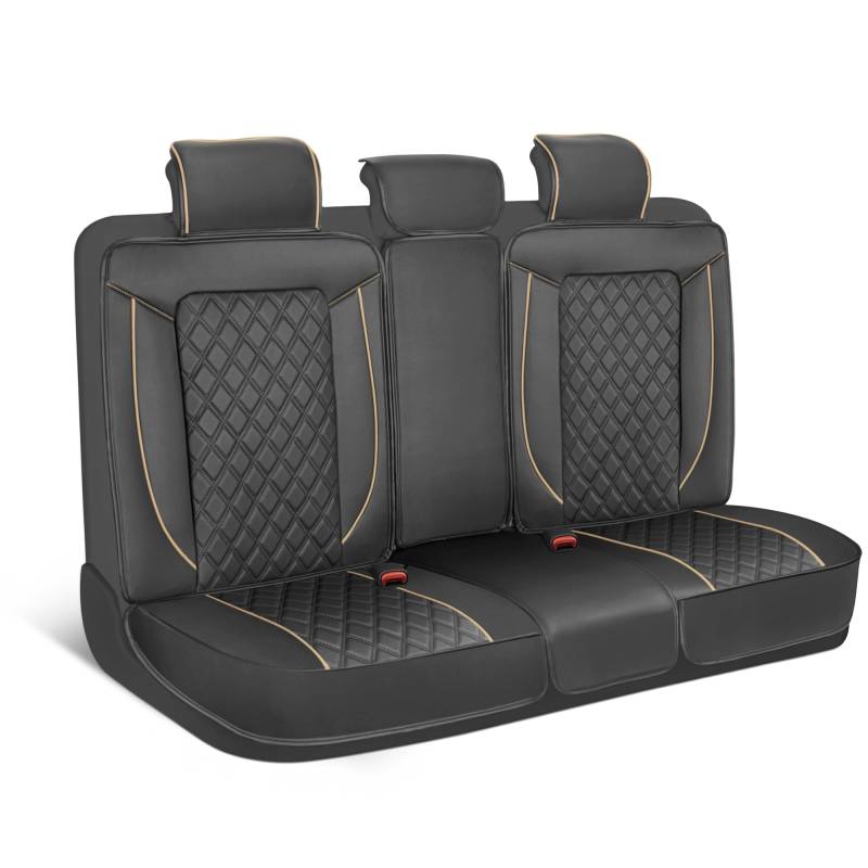 MotorBox Prestige Premium-Sitzbezüge, halb-maßgeschneidert, Schwarz/Beige, Autositzbezüge für Rückbank, Auto-Innenbezug für Auto, LKW, Van, SUV, Kunstleder-Sitzbezug für Rückbank von MotorBox