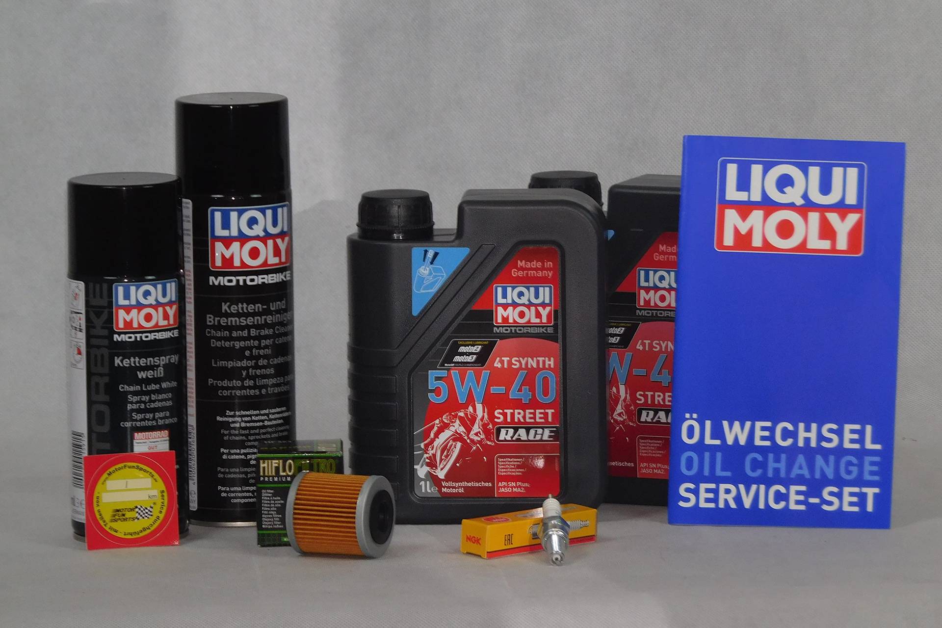 MotorFunSports Wartung - Set passend für Malaguti Dune125 Öl Ölfilter Zündkerze Kettenpflege von MotorFunSports