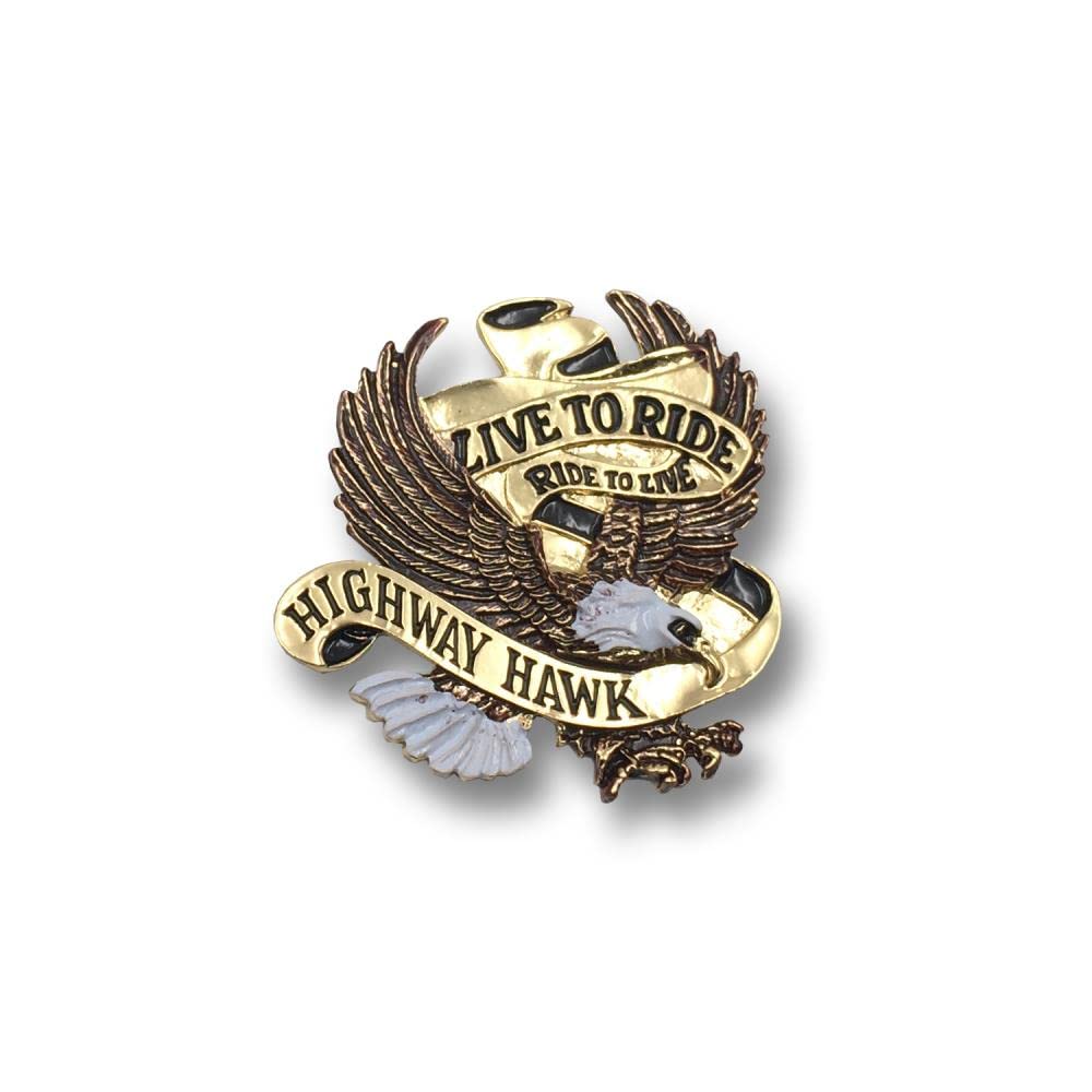 Highway Hawk Emblem Adler Live to Ride in Gold 4 cm breit zum Aufkleben von Motorrad Burchard