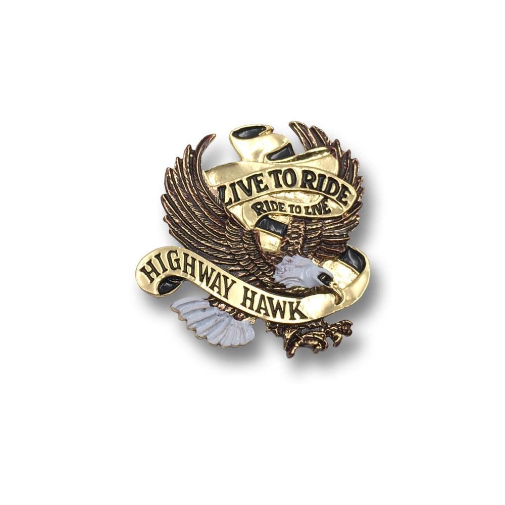 Highway Hawk Emblem Adler Live to Ride in Gold 8 cm breit zum Aufkleben von Motorrad Burchard