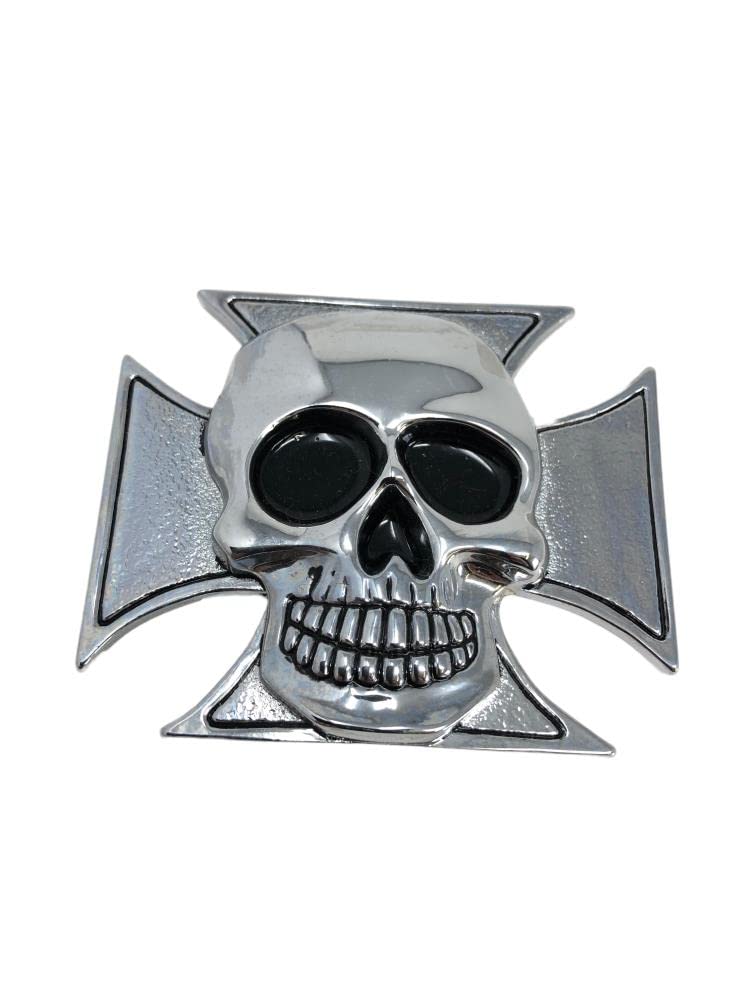 Highway Hawk Emblem Eisernes Kreuz mit Totenkopf in Chrom 7,5cm breit zum Aufkleben von Motorrad Burchard