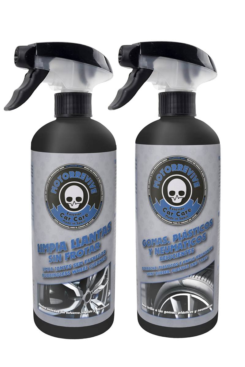 Motorrevive Pack Exterior Autopflege Felgenreiniger No Rub + Gummi-, Kunststoff- und Reifenreiniger 500+500 ml von Motorrevive