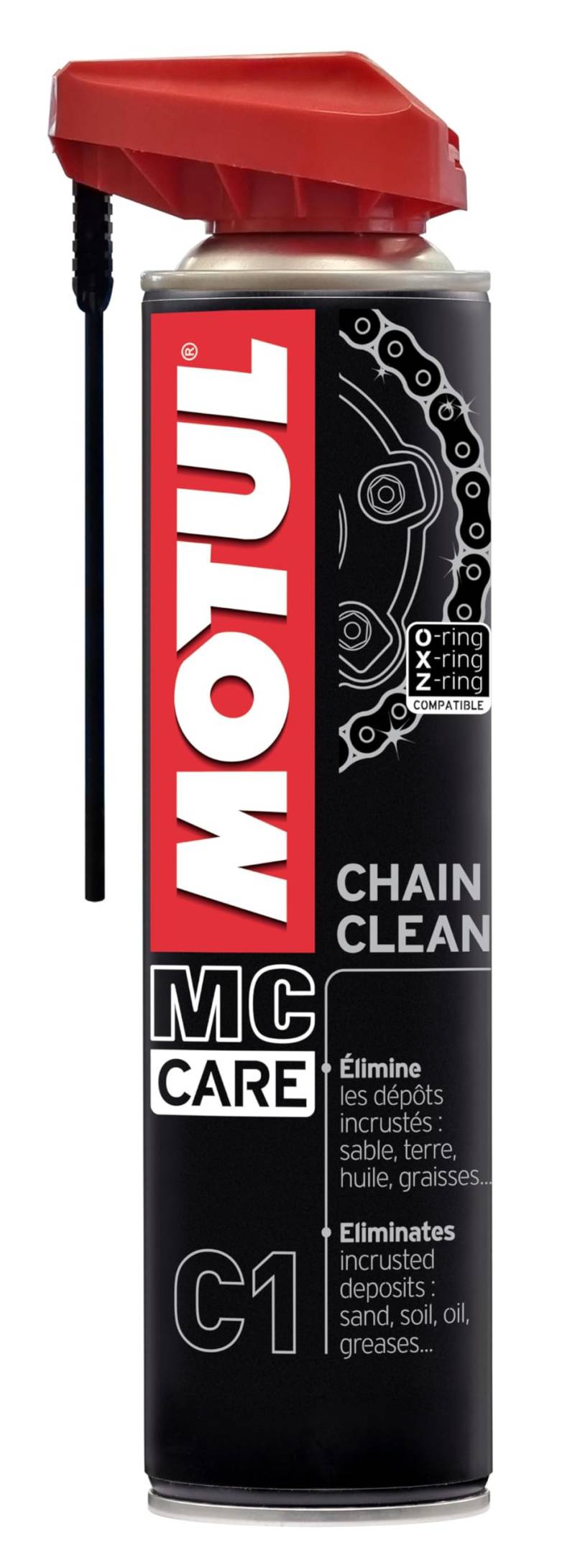 Motul Motorrad-Kettenreiniger, Sprühdose, Hochleistungs-Entfetter für Straßen- und Geländemotorräder, Geeignet für O-Ring, X-Ring, Z-Ring-Ketten, Schnell trocknend, MC Care Chain Clean C1, 400 ml von Motul