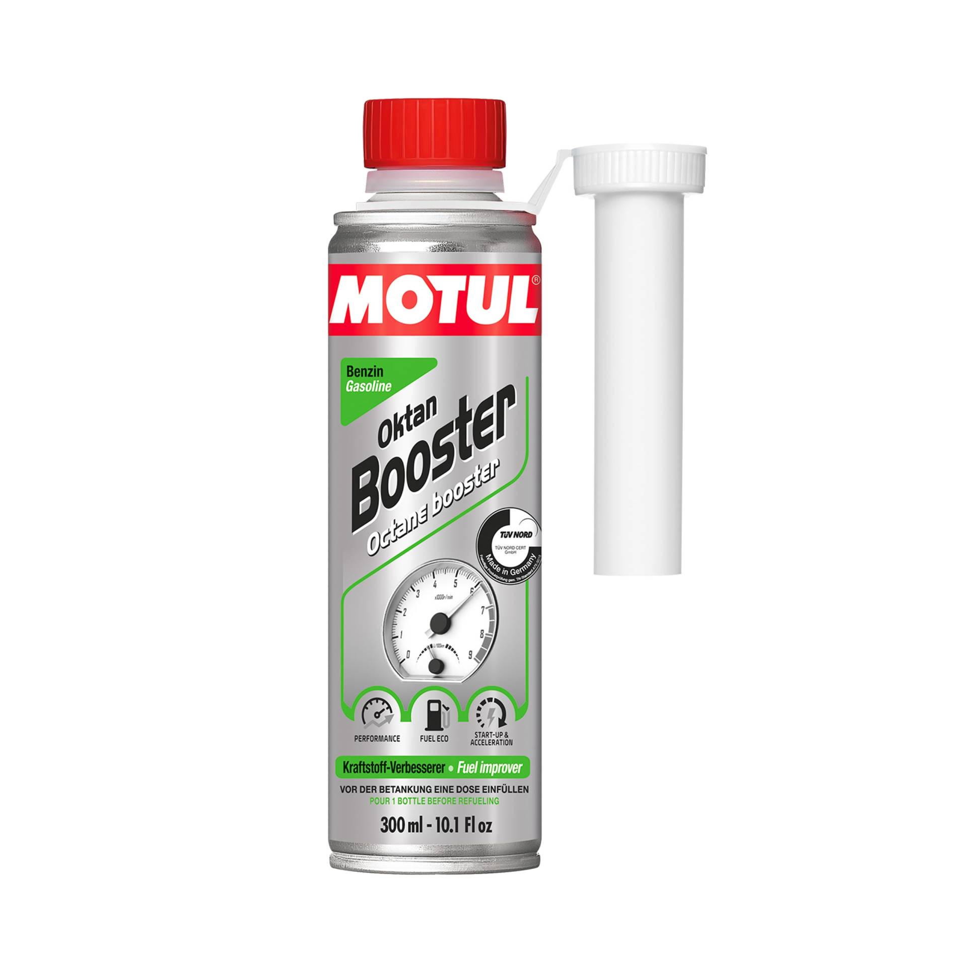 MOTUL 300 ml Oktan Booster Benzin Verbessert Startverhalten Octanebooster Additiv | Kraftstoffverbesserer | 110753 | Schützt vor Druckspitzen auf den Kolben, den Lagern, den Zylinderkopf, den Ventilen von Motul