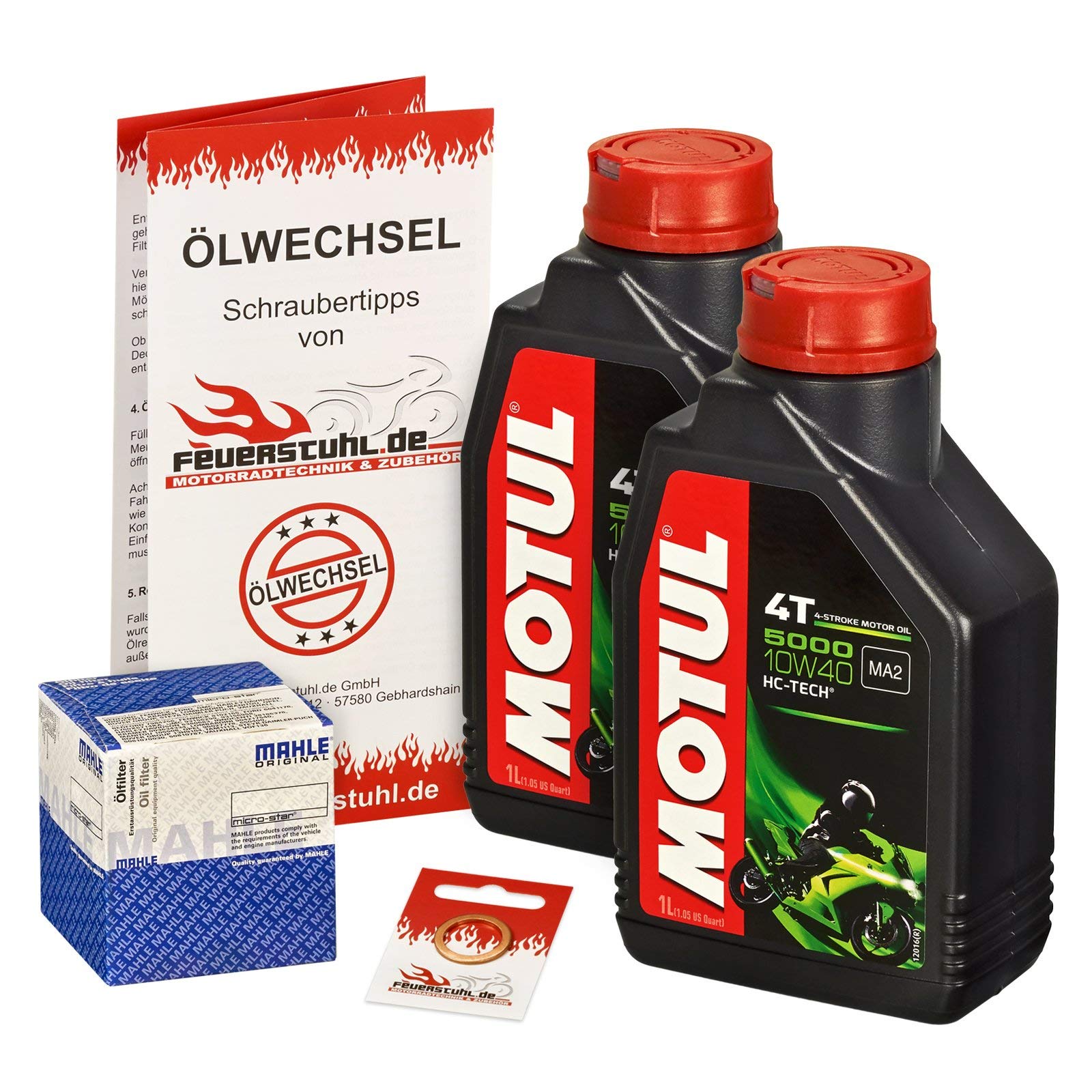 Motul 10W-40 Öl + Mahle Ölfilter für Suzuki VL 125 Intruder, 00-08, A4 - Ölwechselset inkl. Motoröl, Filter, Dichtring von Feuerstuhl.de GmbH