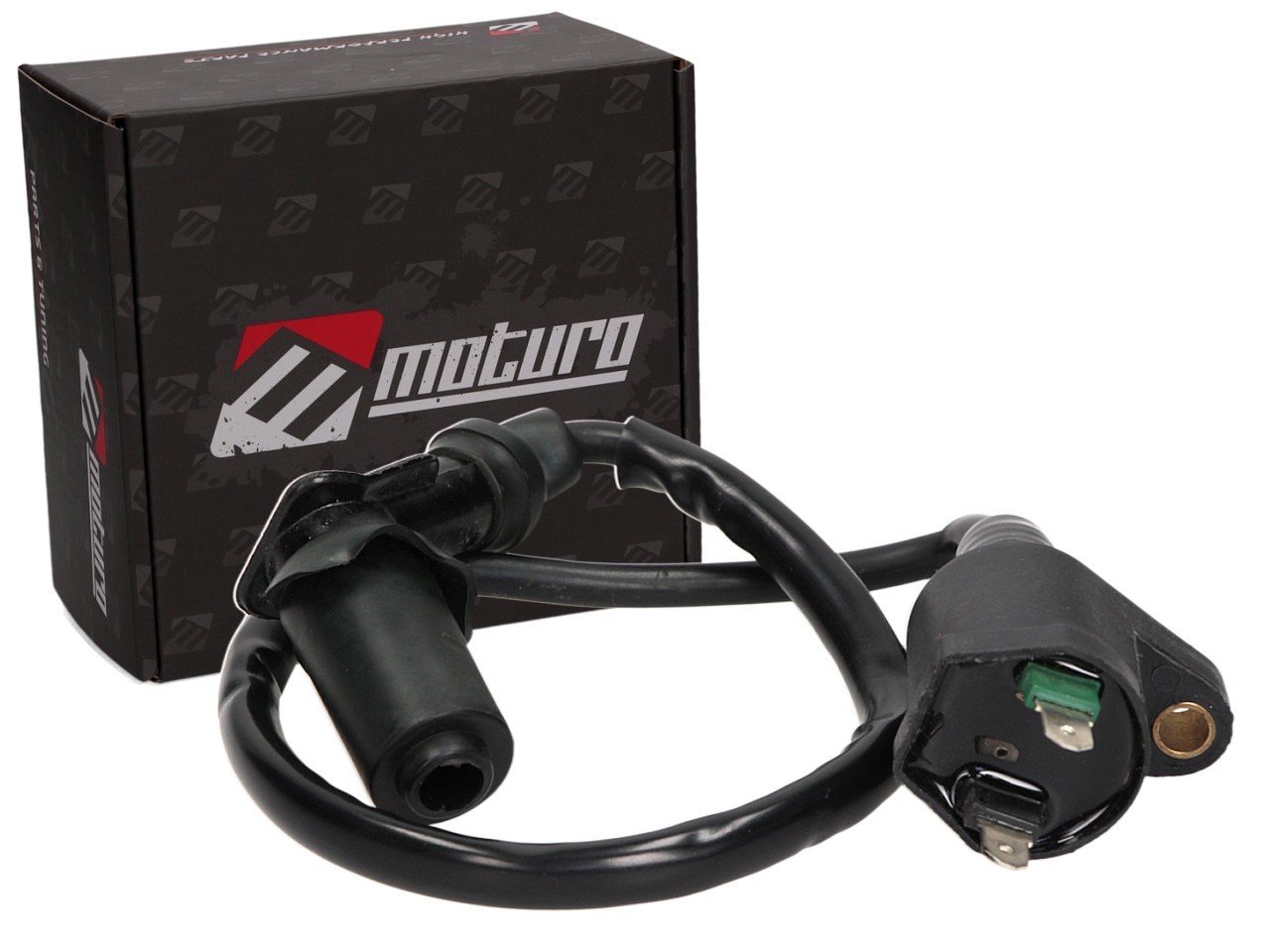Moturo Zündspule mit Zündkerzenstecker kpl schwarz für 50-150ccm GY6 ATV Quad von Moturo