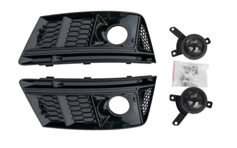 Mptuned Auto Nebelscheinwerfer Abdeckung für Audi A4 S4 B9 2016 2017 2018,Kühlergrill Abdeckung glänzend schwarz Lampe Rahmen Frontstoßstange Gitter Blende Zubehör von MpTuned
