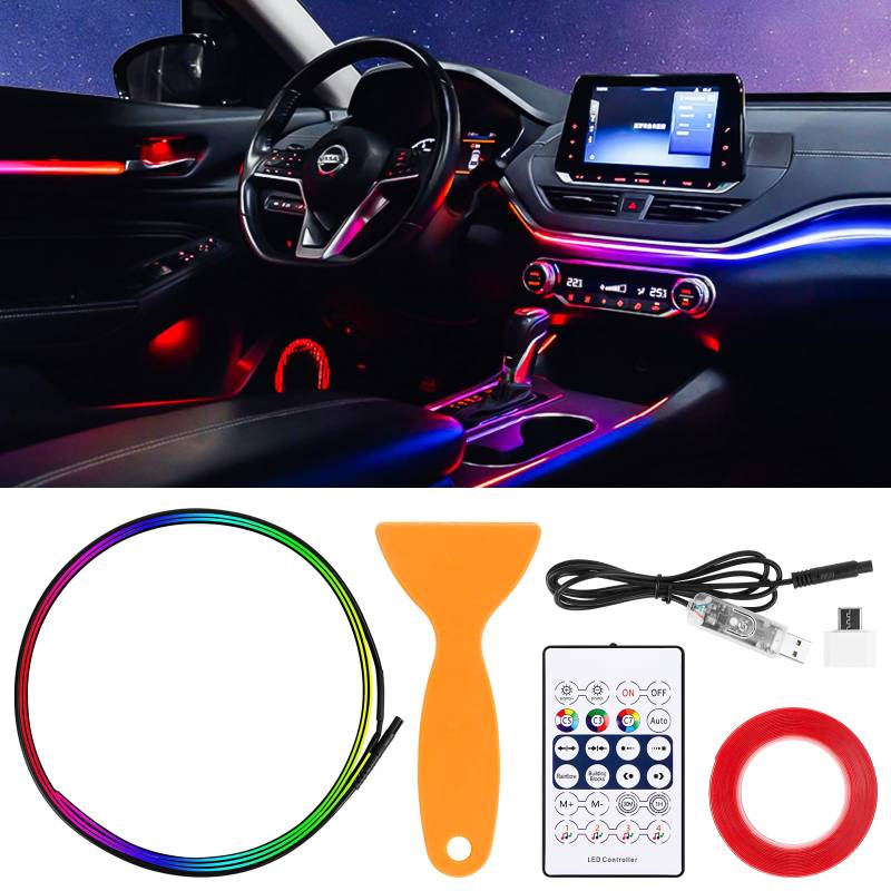 MplehDa Auto LED Innenbeleuchtung, USB Ambientebeleuchtung Auto Atmosphäre Licht, Auto Strip 110cm 146LEDs, Wasserdicht Musik LED Innenraumbeleuchtung Auto, LED Augen für Auto Ambientebeleuchtung von MplehDa